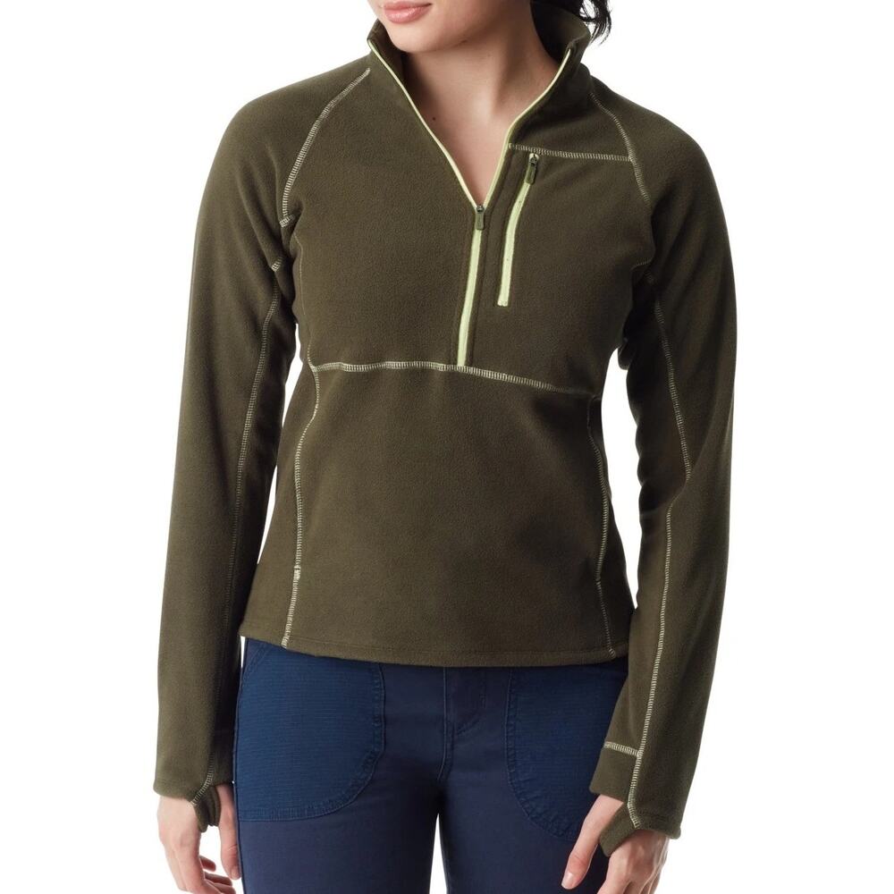 BASS Outdoor Women Half Zip Fleece Pullover Size US XS Forest Night Green